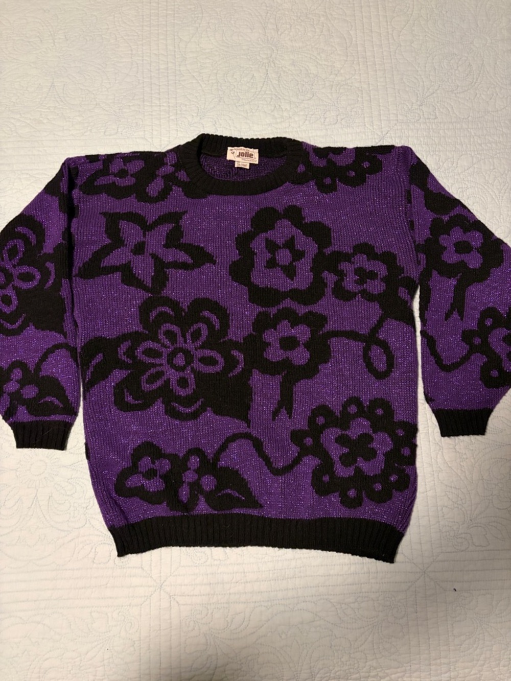 Vintage Sparkly Floral Crewneck Sweater - Women's